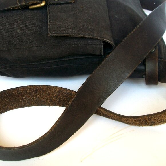 DRIES VAN NOTEN Large Oiled-Cotton & Leather Crossbody Luxury Rustic Rucksack - Picture 9 of 12